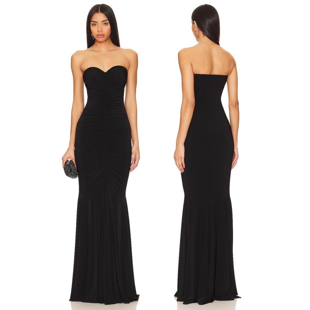 Norma Kamali Strapless Shirred Front Fishtail Gown Wedding Formal Party Prom XXS